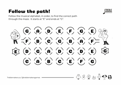 Follow the Path – Musical Alphabet Maze Activity Sheets - Set 6
