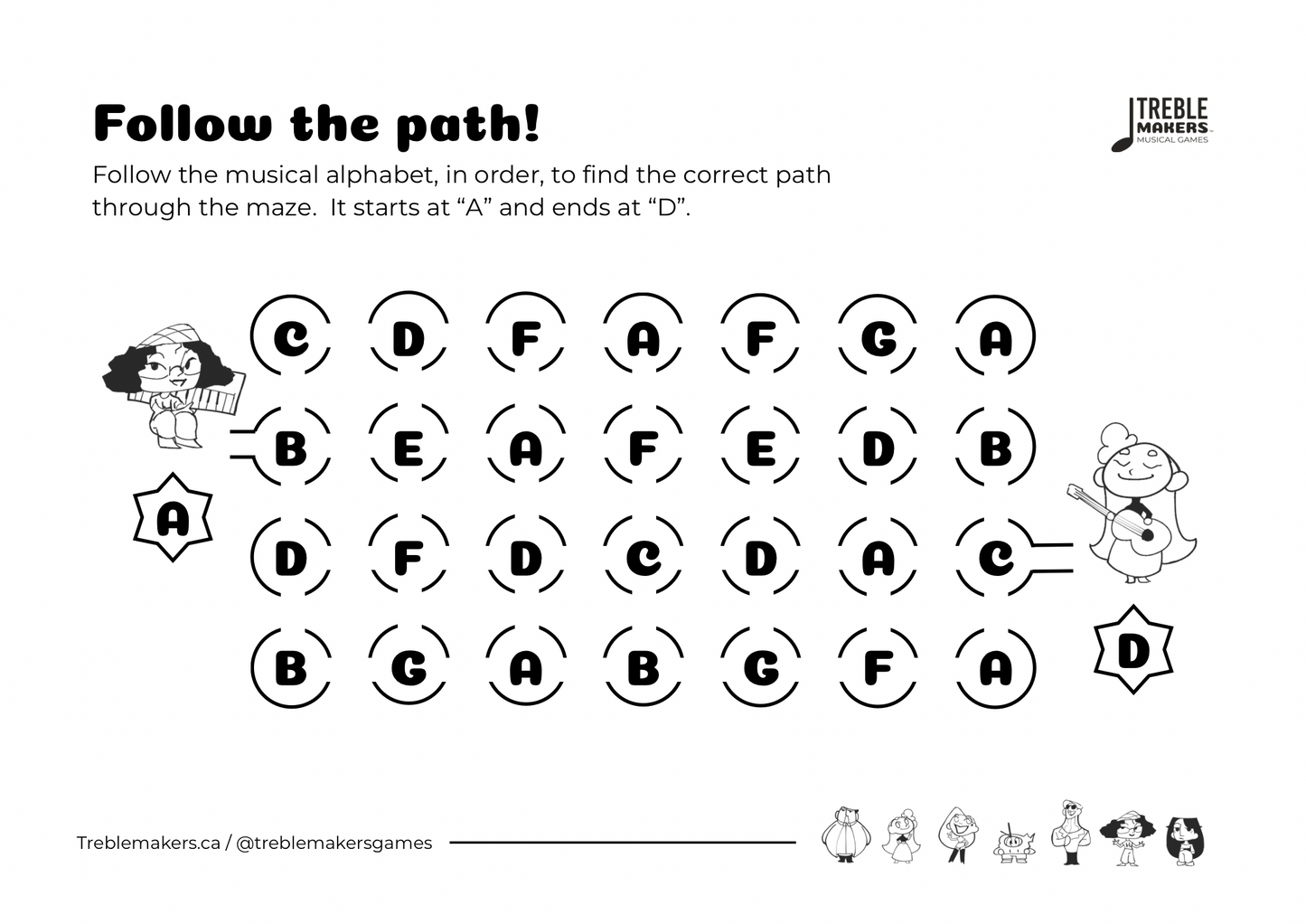 Follow the Path – Musical Alphabet Maze Activity Sheets - Set 6