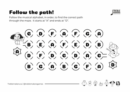 Follow the Path – Musical Alphabet Maze Activity Sheets - Set 6