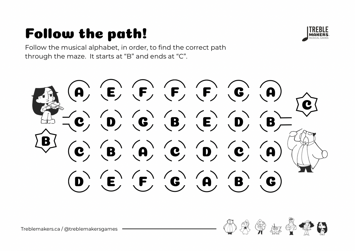 Follow the Path – Musical Alphabet Maze Activity Sheets - Set 6