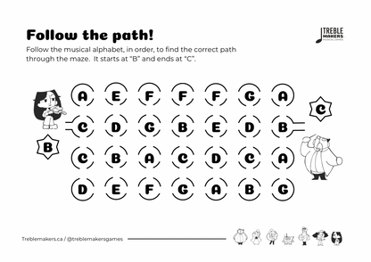 Follow the Path – Musical Alphabet Maze Activity Sheets - Set 6