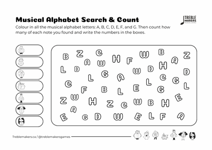 Musical Alphabet — Search and Count Activity Sheets - Set 1