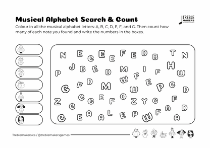 Musical Alphabet — Search and Count Activity Sheets - Set 1
