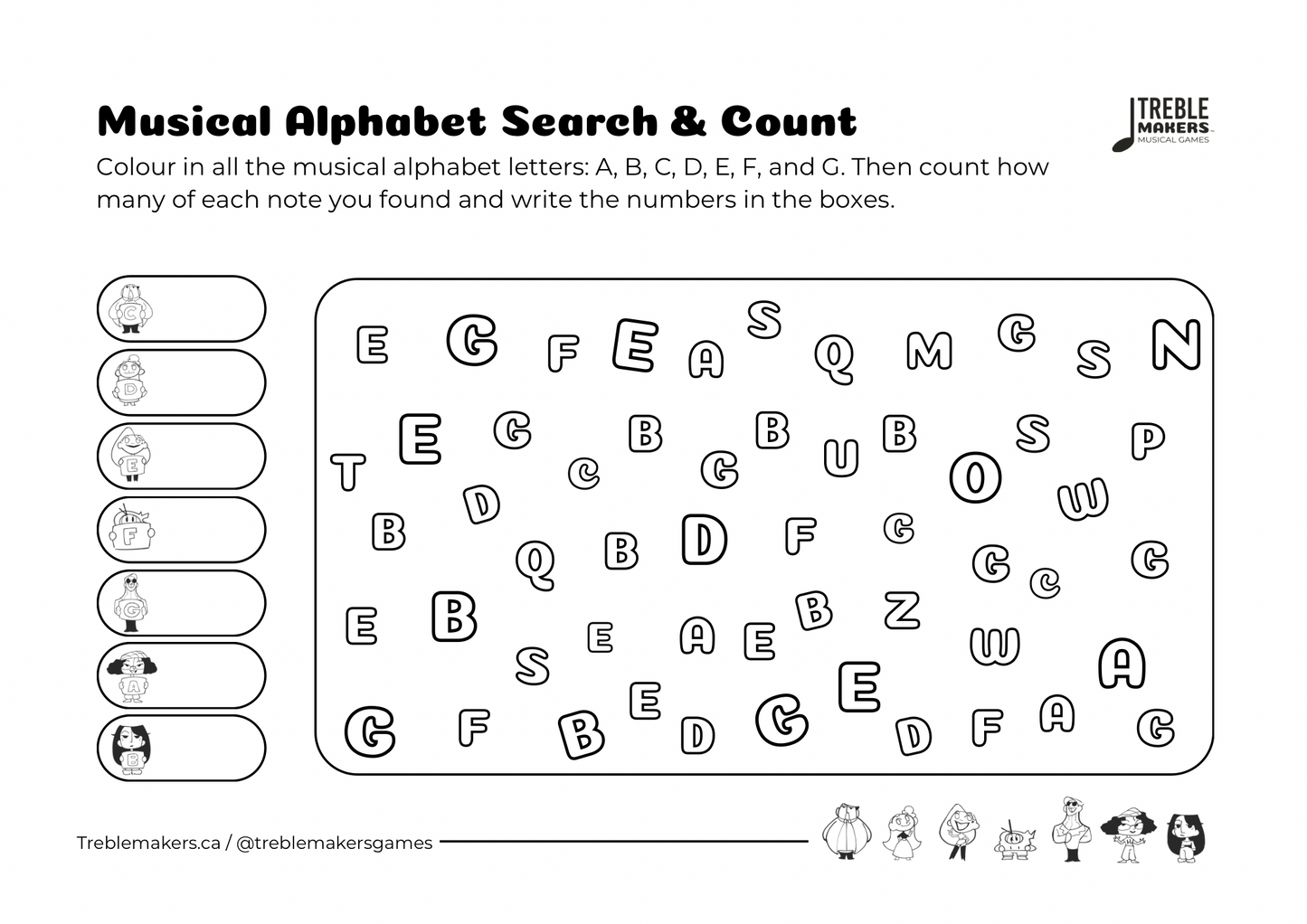Musical Alphabet — Search and Count Activity Sheets - Set 1