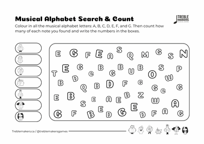 Musical Alphabet — Search and Count Activity Sheets - Set 1