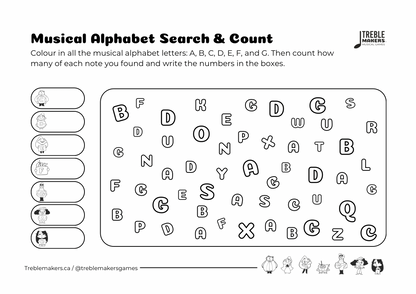 Musical Alphabet — Search and Count Activity Sheets - Set 1
