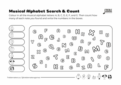 Musical Alphabet — Search and Count Activity Sheets - Set 1