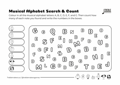 Musical Alphabet — Search and Count Activity Sheets - Set 2