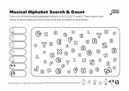 Musical Alphabet — Search and Count Activity Sheets - Set 2