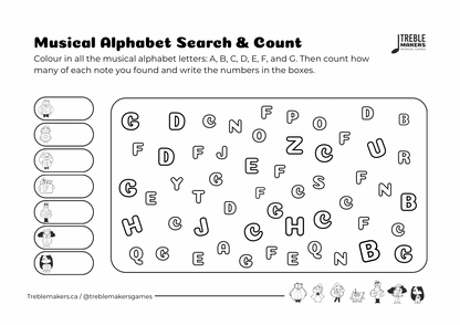 Musical Alphabet — Search and Count Activity Sheets - Set 2