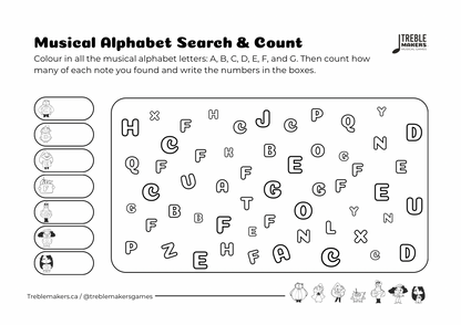 Musical Alphabet — Search and Count Activity Sheets - Set 2