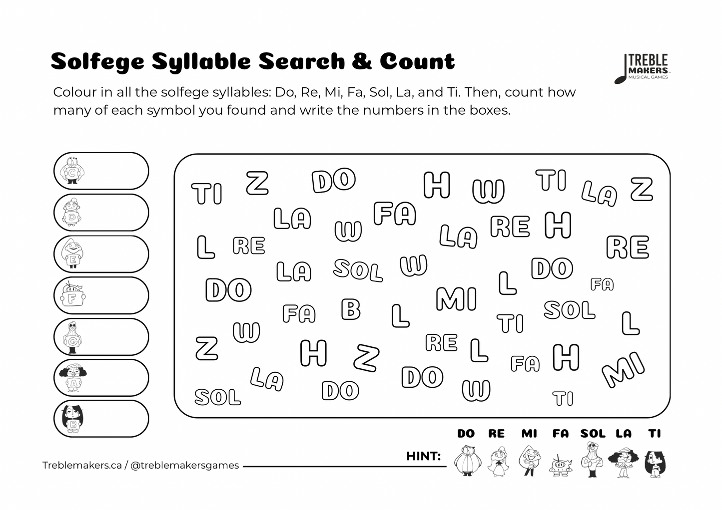 Solfege Symbols – Search and Count Activity Sheets - Set 1