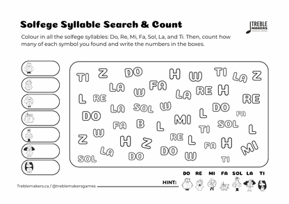 Solfege Symbols – Search and Count Activity Sheets - Set 1