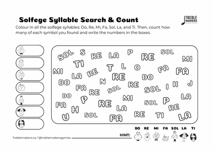 Solfege Symbols – Search and Count Activity Sheets - Set 1