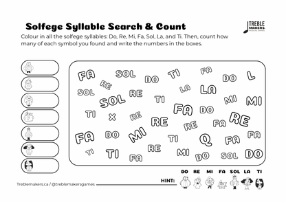 Solfege Symbols – Search and Count Activity Sheets - Set 1