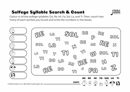 Solfege Symbols – Search and Count Activity Sheets - Set 1