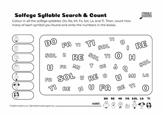 Solfege Symbols – Search and Count Activity Sheets - Set 1
