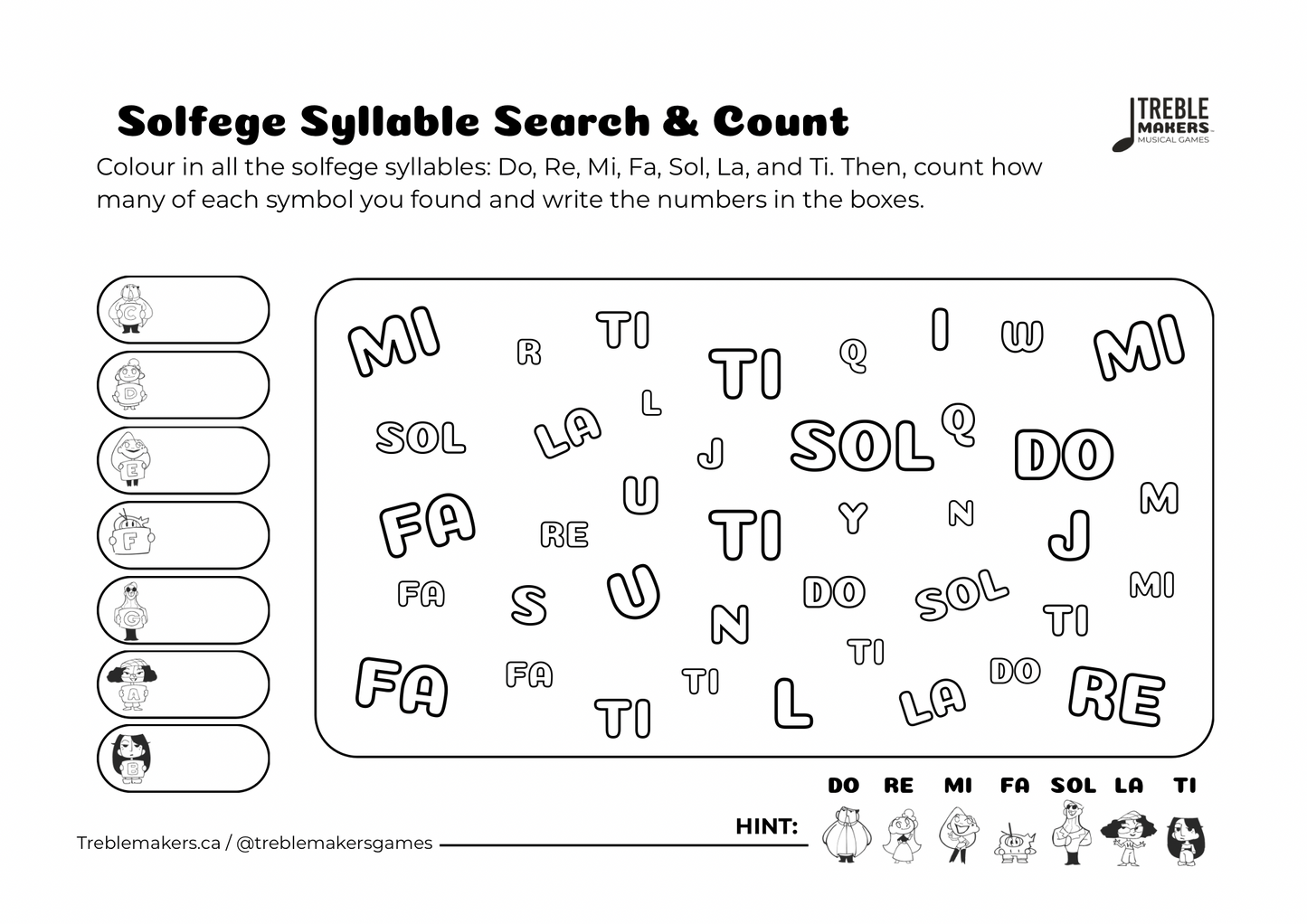 Solfege Symbols – Search and Count Activity Sheets - Set 2