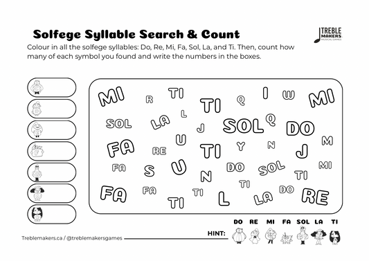 Solfege Symbols – Search and Count Activity Sheets - Set 2