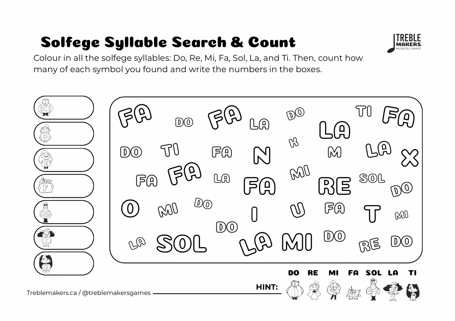 Solfege Symbols – Search and Count Activity Sheets - Set 2