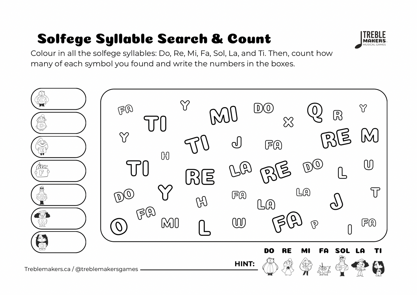 Solfege Symbols – Search and Count Activity Sheets - Set 2