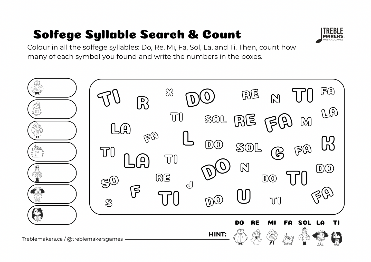 Solfege Symbols – Search and Count Activity Sheets - Set 2