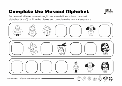 Complete the Musical Alphabet – Note Sequence Activity Sheets - Set 2