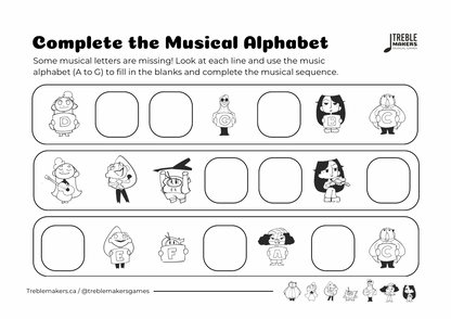 Complete the Musical Alphabet – Note Sequence Activity Sheets - Set 2