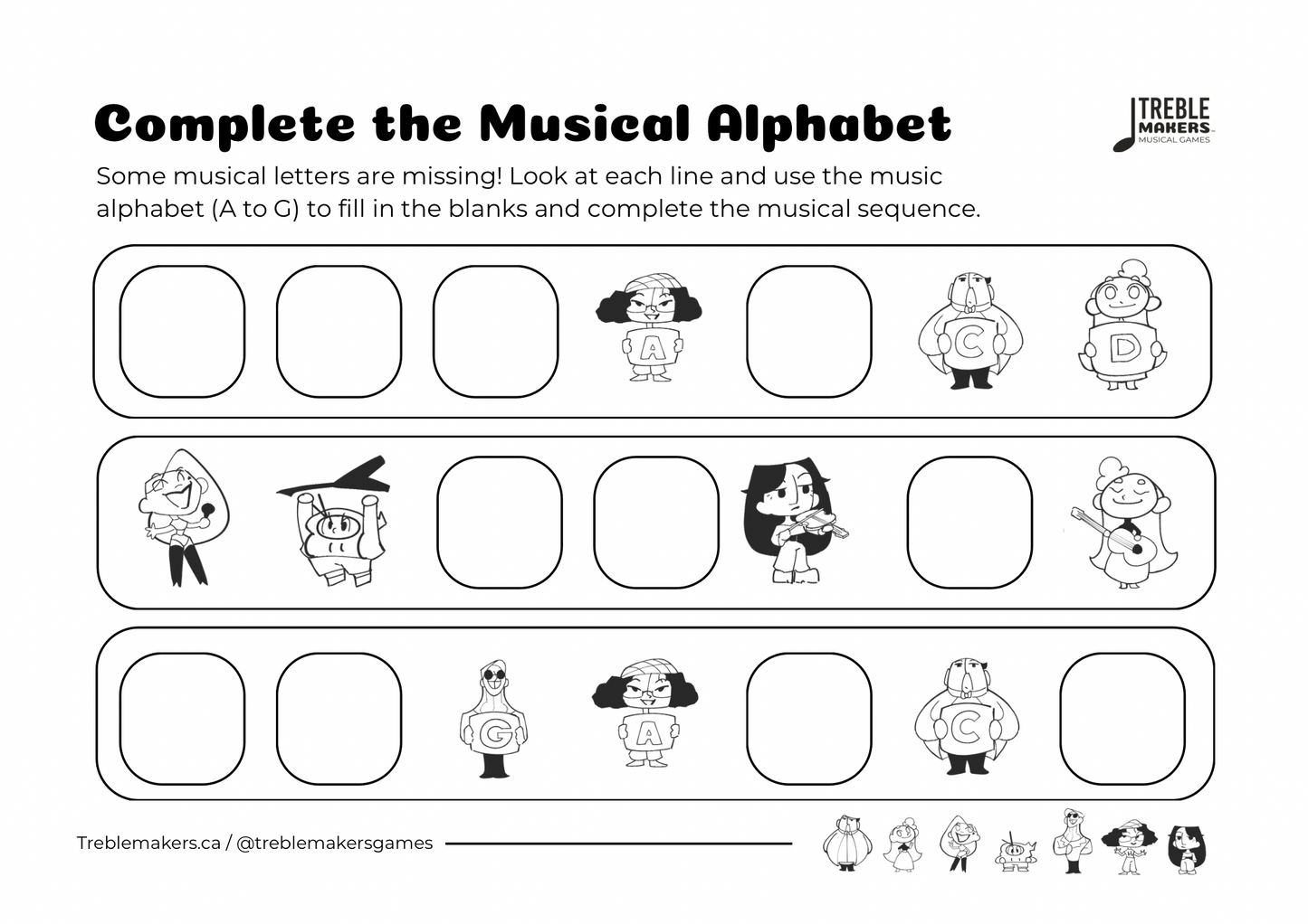 Complete the Musical Alphabet – Note Sequence Activity Sheets - Set 2