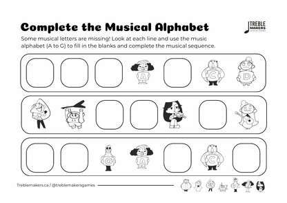 Complete the Musical Alphabet – Note Sequence Activity Sheets - Set 2