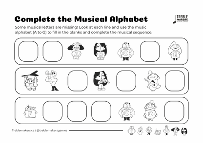 Complete the Musical Alphabet – Note Sequence Activity Sheets - Set 2