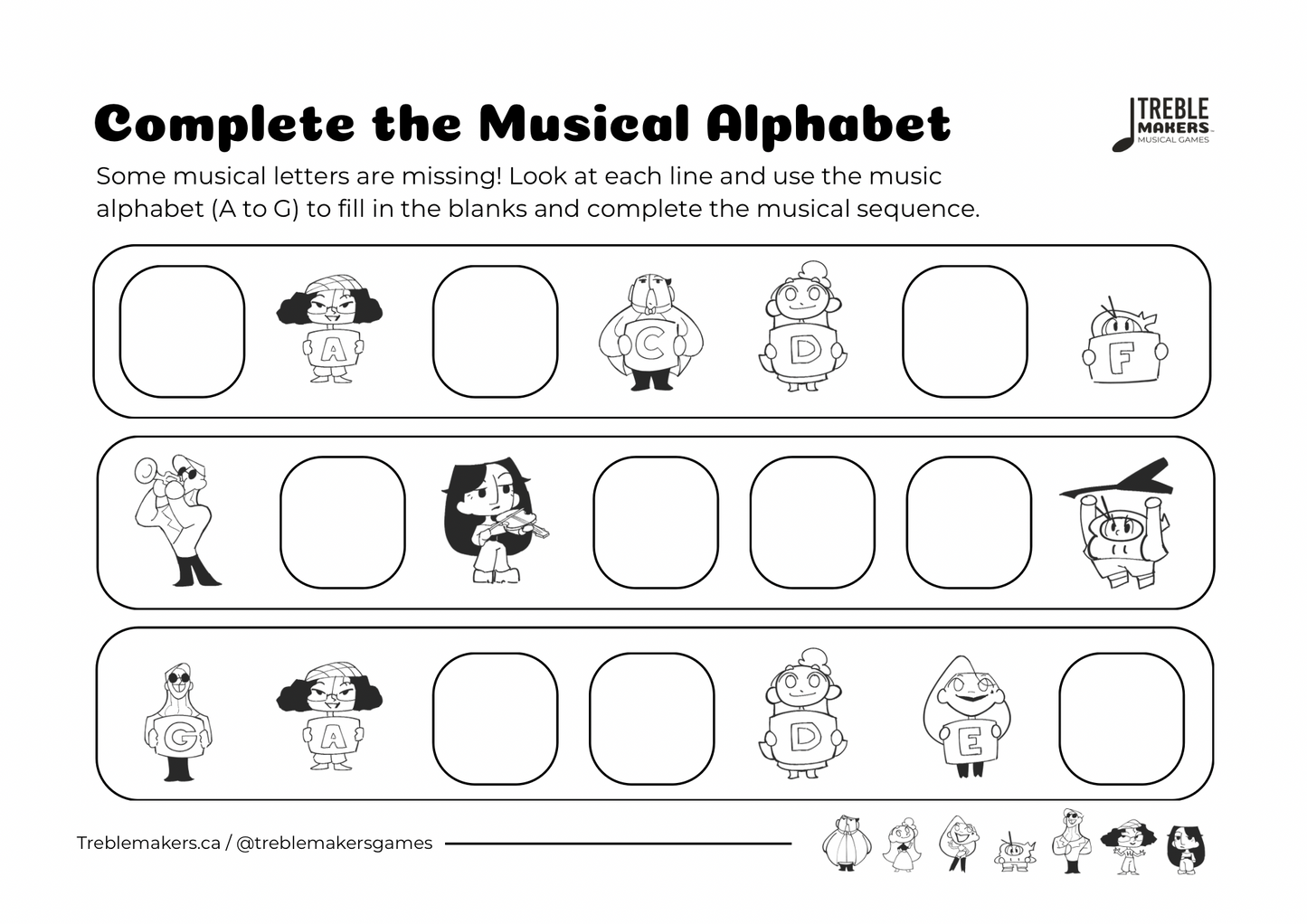 Complete the Musical Alphabet – Note Sequence Activity Sheets - Set 2