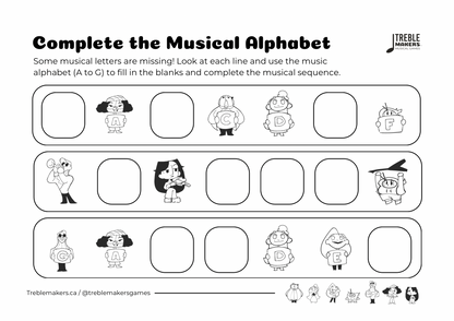 Complete the Musical Alphabet – Note Sequence Activity Sheets - Set 2