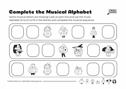 Complete the Musical Alphabet – Note Sequence Activity Sheets - Set 2