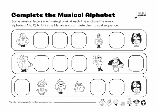 Complete the Musical Alphabet – Note Sequence Activity Sheets - Set 3