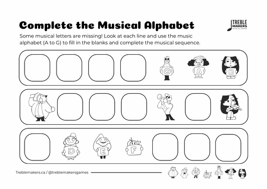 Complete the Musical Alphabet – Note Sequence Activity Sheets - Set 4