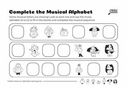 Complete the Musical Alphabet – Note Sequence Activity Sheets - Set 7