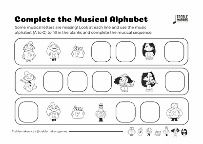Complete the Musical Alphabet – Note Sequence Activity Sheets - Set 7