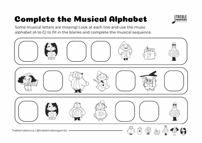 Complete the Musical Alphabet – Note Sequence Activity Sheets - Set 7