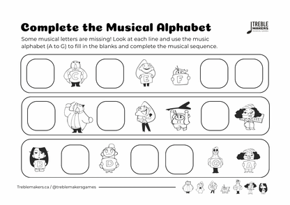 Complete the Musical Alphabet – Note Sequence Activity Sheets - Set 7