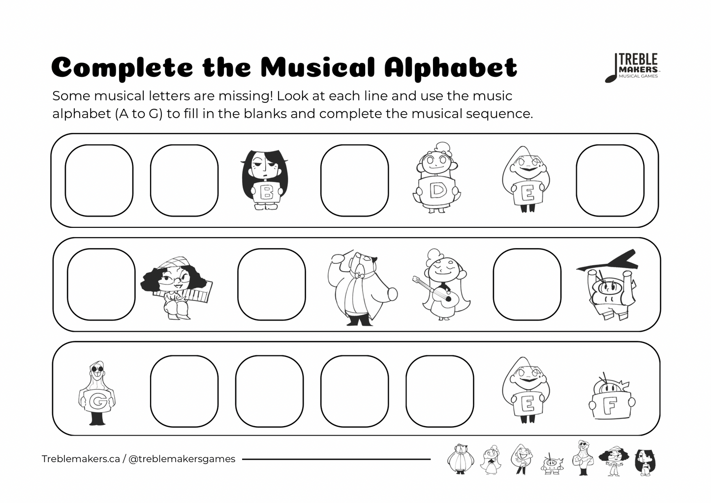 Complete the Musical Alphabet – Note Sequence Activity Sheets - Set 8