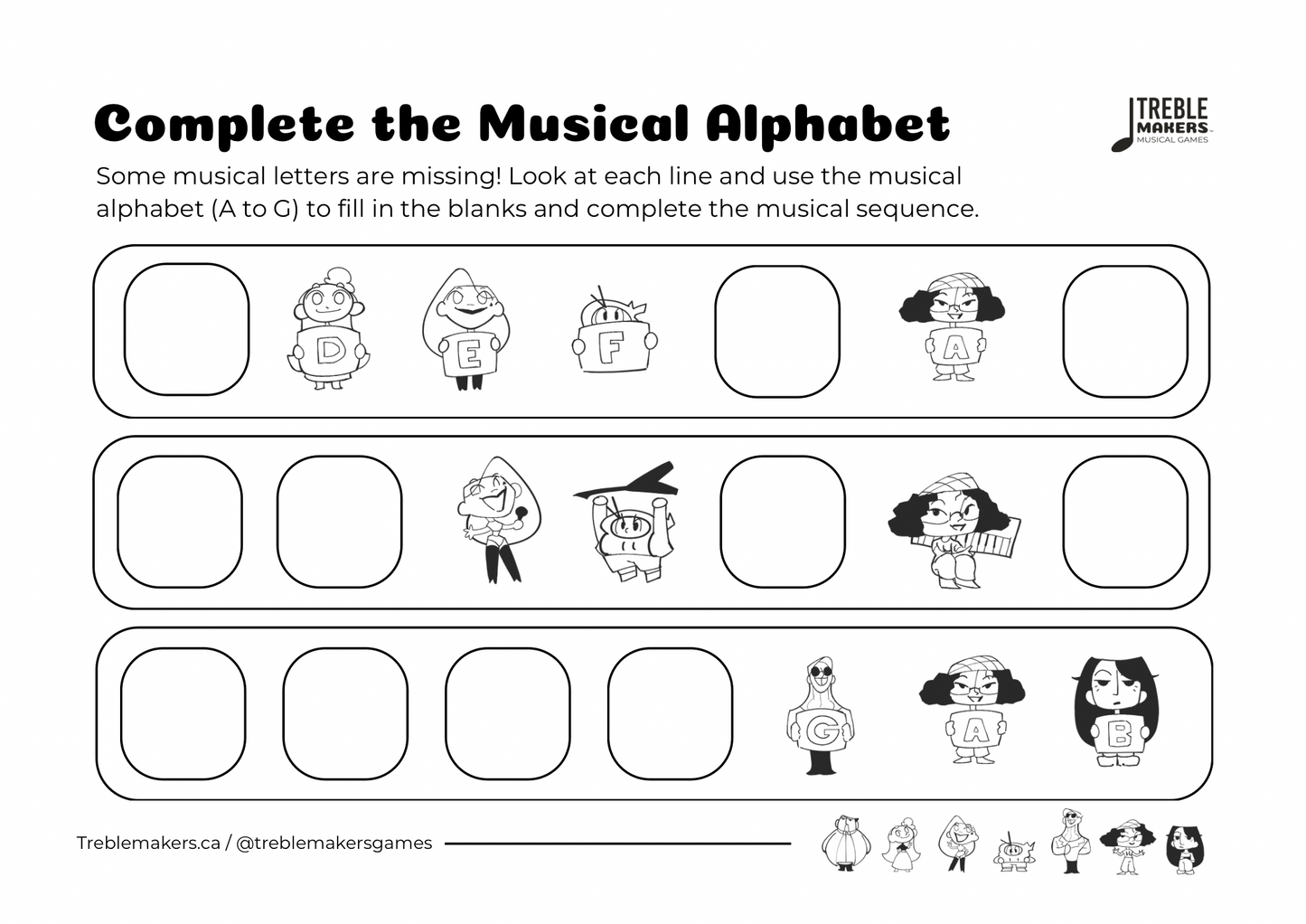 Complete the Musical Alphabet – Note Sequence Activity Sheets - Set 10