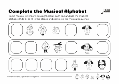 Complete the Musical Alphabet – Note Sequence Activity Sheets - Set 10