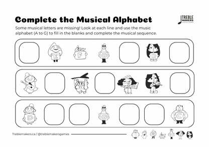 Complete the Musical Alphabet – Note Sequence Activity Sheets - Set 10