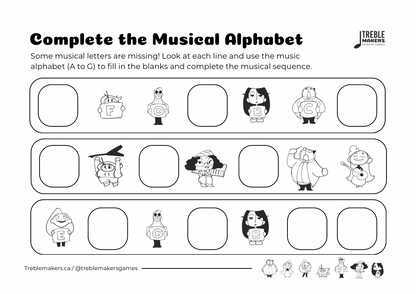 Complete the Musical Alphabet – Note Sequence Activity Sheets - Set 10