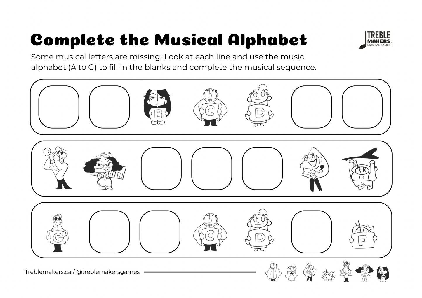 Complete the Musical Alphabet – Note Sequence Activity Sheets - Set 10