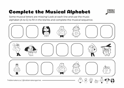 Complete the Musical Alphabet – Note Sequence Activity Sheets - Set 10