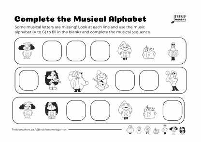 Complete the Musical Alphabet – Note Sequence Activity Sheets - Set 10