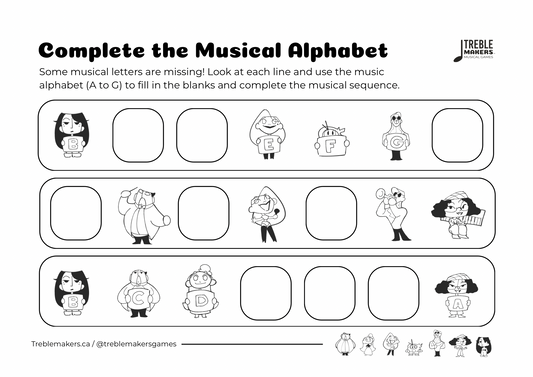 Complete the Musical Alphabet – Note Sequence Activity Sheets - Set 10