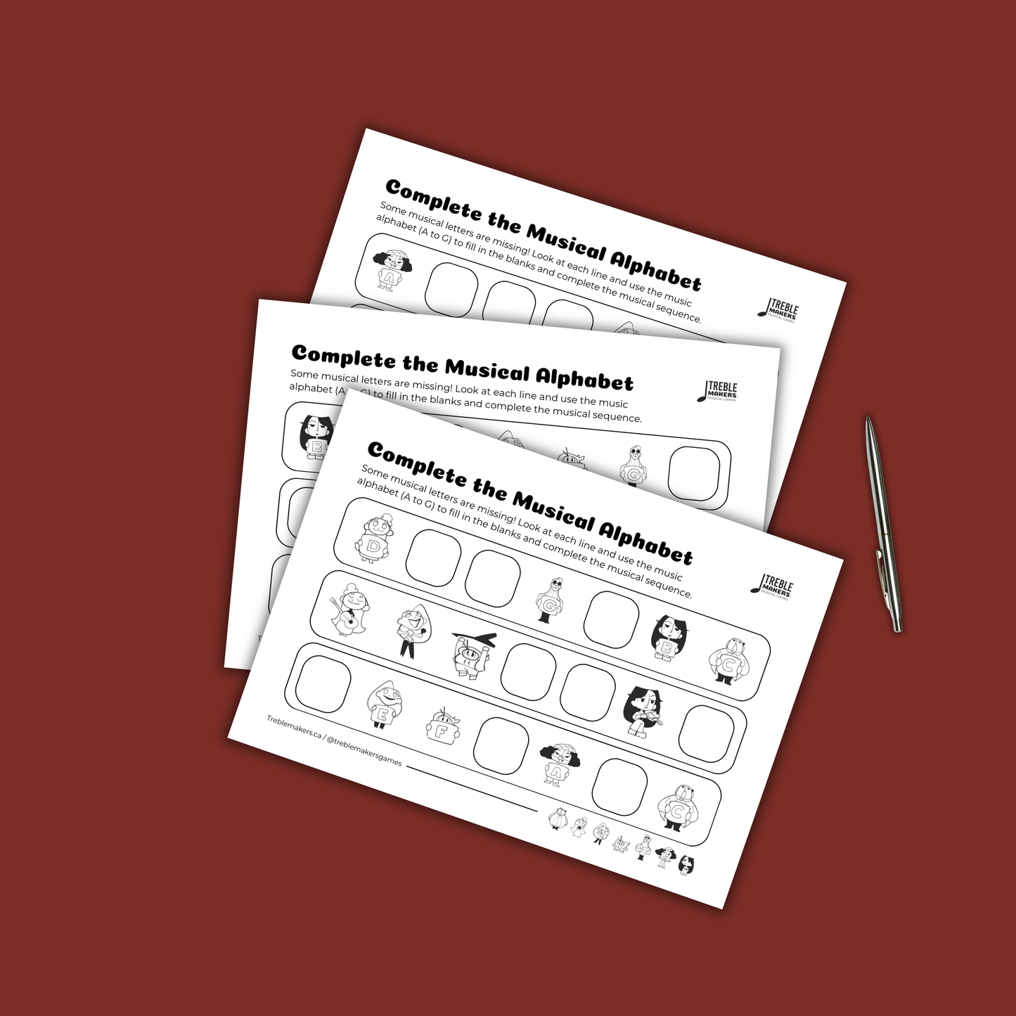 Complete the Musical Alphabet – Note Sequence Activity Sheets - Set 2